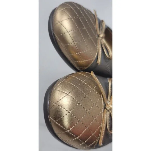 Aerosoles Beckon Metallic Blue & Gold Bow Leather Flats Women US 9.5M Cap Toe - Picture 3 of 16